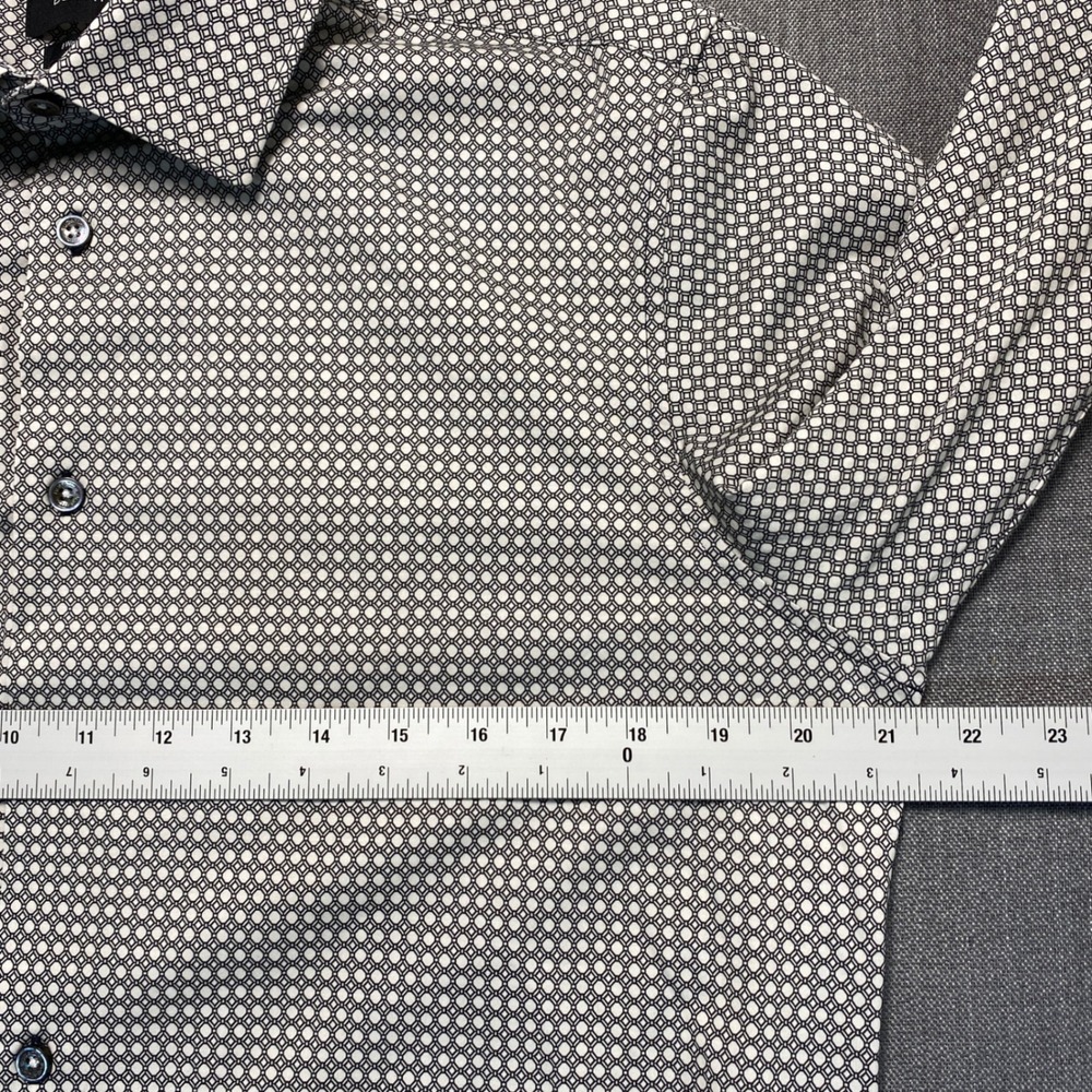 Bugatchi Mens 8 Way Stretch Long Sleeve Button Down Shirt Stone Geometric Med - Picture 6 of 10